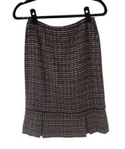 Maggy London Black Red Tweed Pleated Hem Pencil Skirt