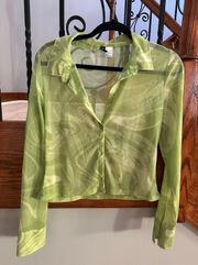 sheer green button down top