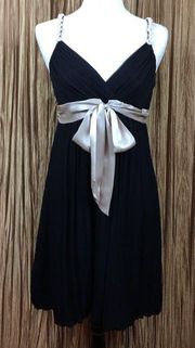 Black Silk Dress Beaded Straps Size 8
