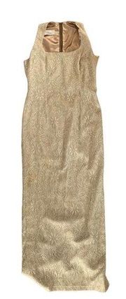 90s Jessica McClintock gold lace bodycon dress scoop neck size small 4