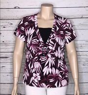 Briggs New York NWT Size 2X Floral Print Slimming Solution Panel Layered Blouse