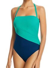 RALPH LAUREN Green & Blue Underwire Bandeau One Piece Swimsuit 6 NEW