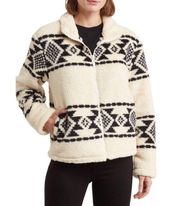 Lucky Brand Womens XLarge Geo Print Faux Fur Zip Jacket NEW