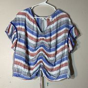 Nordstrom For The Republic Top Large Red White Blue Ruched Striped American