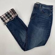 Driftwood Colette Blue Denim Plaid Cuff Raw Hem Jeans Size 27