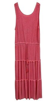 Knox Rose Round Neck Sleeveless Tiered Pink Maxi Length Dress Stretch Women’s L