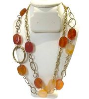 COLDWATER CREEK Women’s Goldtone & Brown Quartz Stones Long Steam Necklace