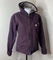 Deep Purple Canvas Sherpa Lined Hooded Jacket Coat Sz XS WJ141-DWN