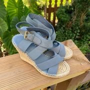 Joie Kaelyn Nubuck Blue Espadrille Wedges Strappy