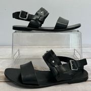 Seychelles Revolutionary Black Leather Silver Buckle & Studs Flat Sandals 7.5