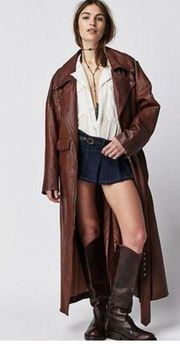 BRENDA KNIGHT FREE PEOPLE Lambskin Trench Jacket Size Large Brown RARE