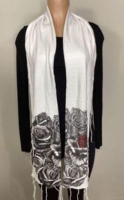 New. Lauren Moshi white floral stripe scarf. Retails $169