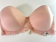 Lucky Brand Women's Full Figure Strapless Lace Bra Pink Size 40D