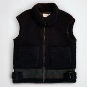 Jules Kae Anthropologie Furry Mix Buckle Collar Full Zip Black Vest Size Small