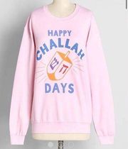 Happy Challah Days Graphic Sweatshirt Soft Hannukkah Top Pink M