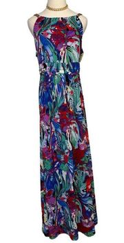 Sangria abstract tropical watercolor metal chain link strap maxi dress size 10