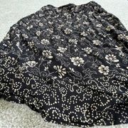 Vintage  Women’s Black and Beige Ruffle Hem Floral Skirt Size 6