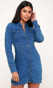 Dynomite Medium Wash Long Sleeve Denim Dress size L