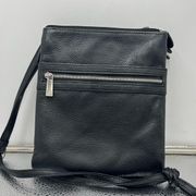 Giana Bernini Genuine Black Leather Shoulder Bag Multi-Pocket