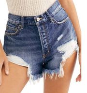 Free People We The Free Loving Good Vibrations Denim Blue Jean Cutoff Shorts 26