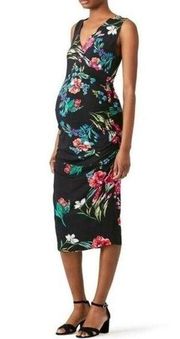 Yumi Kim Maternity Sleeveless Black Floral Rouched Sheath Dress Size Small