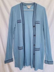 Exclusively Misook Blue Long Sleeve Ribbed Knit Longline Cardigan size medium