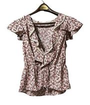 All In Favor Floral V-Neck Ruffle Top Size‎ Medium