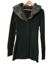 Black Chunky cardigan with Grey fur size Large