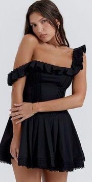 NEW House of CB Dress Jemima Black Mini Ruffle Pleated Dress Size L+