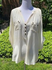 Yumi Kim Cream Silk V-Neck Blouse