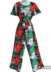 Ny Collection Tie Front Floral Print Jumpsuit Size M