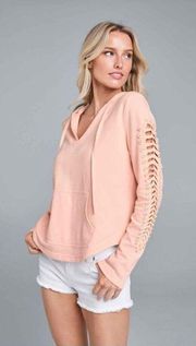 Venus Pearl Cutout Sleeve Hoodie Sweatshirt Top Pink Small