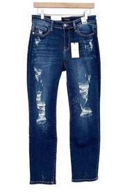 Judy Blue Boyfriend Fit Distressed Paint Splatter Jeans Sz 28