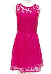 Laundry Shelli Segal Lace Cutout Dress Pink Scalloped Hem Fuschia Back Cutout 8