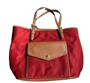 Michael Kors fabric satchel in red and brown