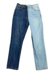 Revice womens size 27 two tone denim zipper blue jeans straight leg