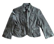 Robert Rodriguez Black Sheep Leather Cropped Button Front Jacket Size 8