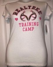 Realtree Sz M White Training Camp Camo Pink Logo Tee NEW NWT