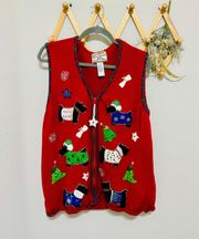 Vintage Sweater Vest Red Novelty Terrier Dog Ugly Christmas Zip Y2K 1X