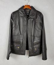 Vintage A.N.A Womens Jacket Sz L Black Lambskin Leather Zip Up Motorcycle Biker