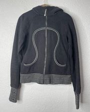 Lululemon  Black White Parallel Stripe Scuba Hoodie Size 8