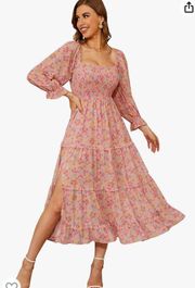 Pink Ditsy floral Dress with sleeves