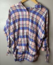 Joie Women's Pink, Blue and Orange Plaid Button Up Shirt Size Small