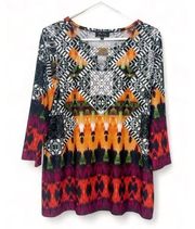 Melissa Paige Womens Geometric Pattern Key Hole Neck Boho Long Sleeve Top Size M