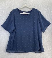 Blooming Jelly Women's Blouse Short Sleeve Solid Navy Blue Size XXL Trapeze