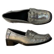 ASOS DESIGN Women’s Marley 90's Leather Flat Loafers In Silver Size 7 GUC