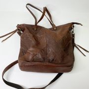 Lucky Brand Brown Genuine Leather Chevron Patchwork Purse Crossbody Bag