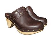 Lucky Brand Mali Leather Clogs Heeled Mules Brown Studded Chunky Shoes Womens 6