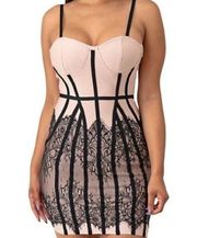 Shop17 Bodycon Lace Overlay Mini Bandage Dress Pink Black Size Small NWT