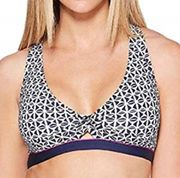 NWT Jag Navy Tiki Geo Twist Front Cross Back Bikini Top